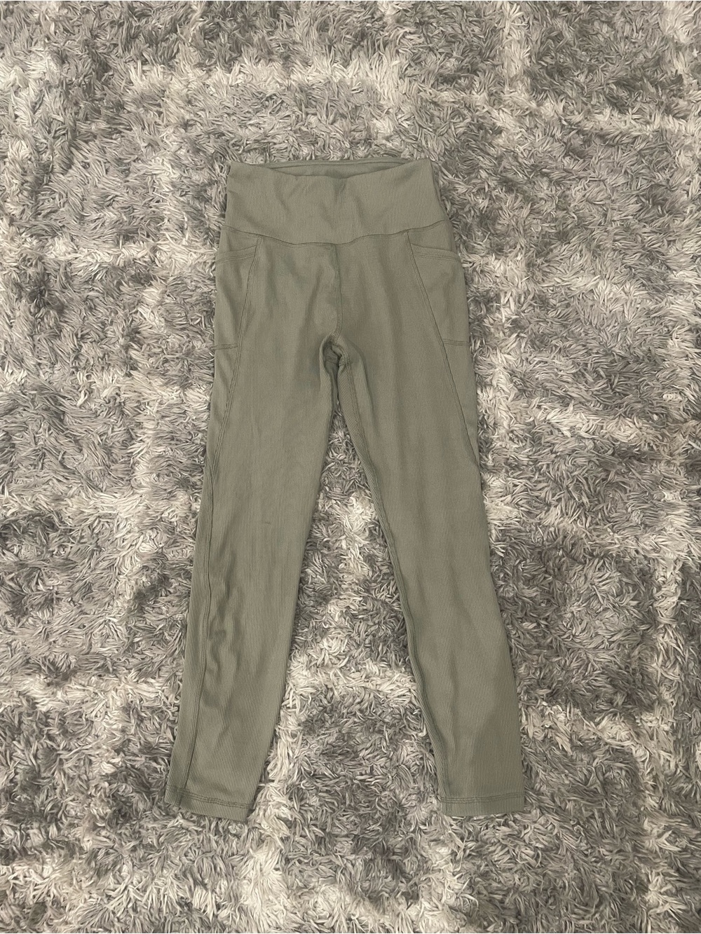 By Gottex Women's Ribbed High Waisted Leggings with Pockets Size S Olive Green